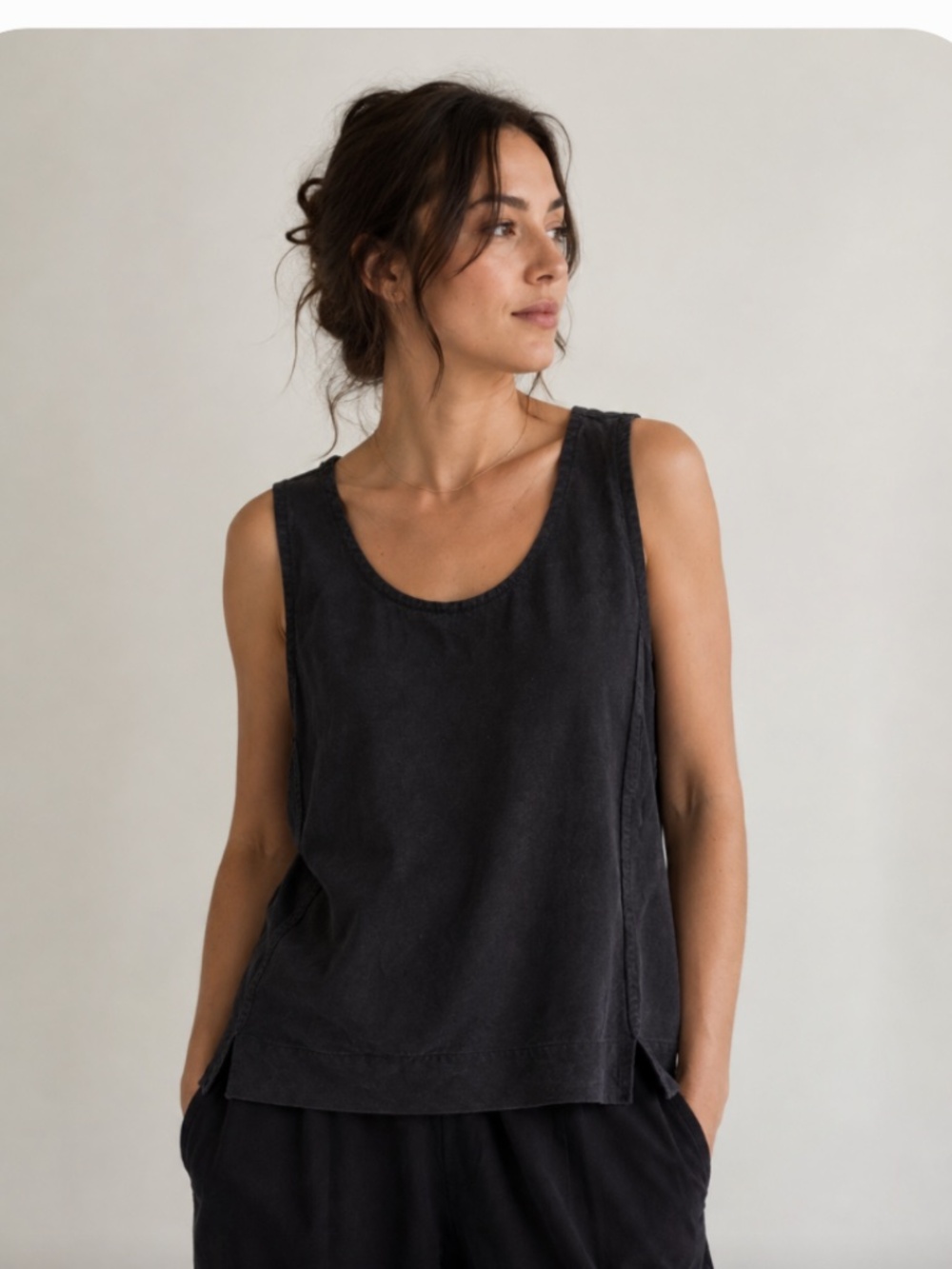 Jamie + The Jones T Top – Black Raw Silk (Size Small) | Boxy Silk Top